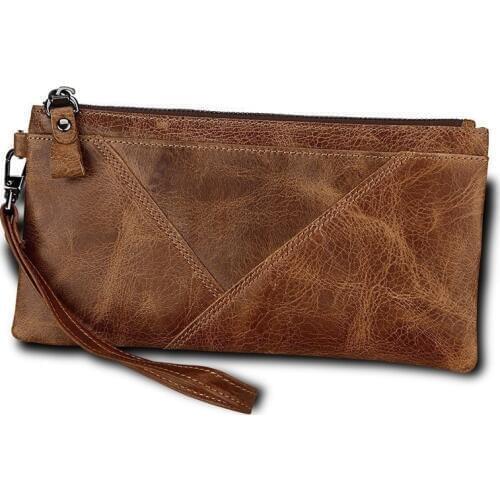 Genuine Leather Mens Long Wallet With Phone Bag Zipper Coin Pocket Purse Male Clutch Wallets For Men Portfel