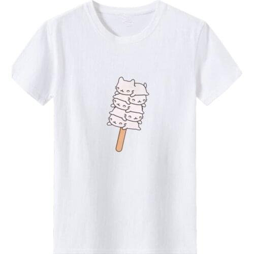 Ice Cream Cat T Shirts for Women Funny Cute Cartoon Cat Tee Shirt Women Loose Short Sleeve T-shirt Woman Fashion Casual Top