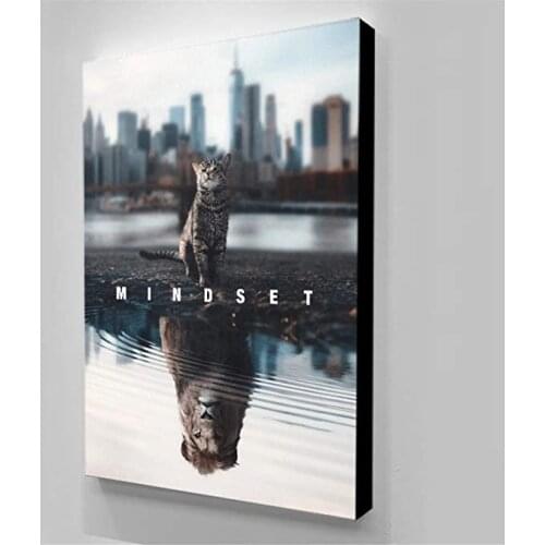 Canvas Wall Art Painting Mindset Lion Or Cat Posters and Prints for Living Room Bedroom Home Decoration Gifts Artwork No Frame