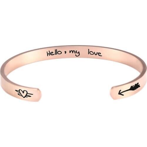 Exquisite Stainless Steel Opening Engraved Letter Cuff Bangle Trendy Hello My Love Word Magnetic Bracelet Gift for Lovers