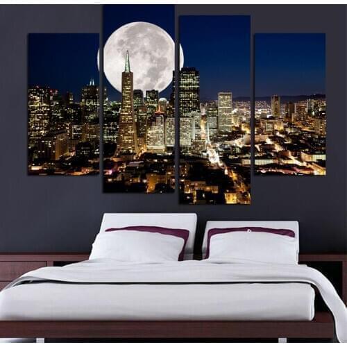 2017 Fashion Hd Large Canvas Painting 4 Panels Home Decor Wall Art Picture Prints Of Newyork City Night View Artwork Cuadros
