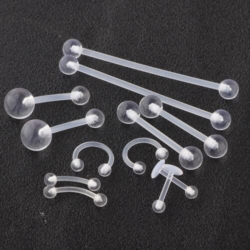 60pcs Trendy Tongue Eyebrow Belly Nose Ring Wholesales Clear Soft Bio-plastic Flexible Lip Piercing Industrial Barbell Cartilage