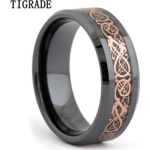 8mm Black Ceramic Gold Dragon Ring Men Womens Accessories Finger Fashion Jewelry Promise Wedding Engagement bague ceramique