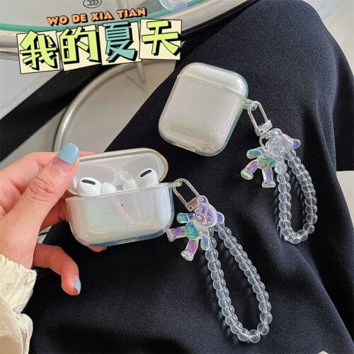 Korean Cute Bear Bluetooth Compatible Earphones Clear Case for Airpod Pro 2 Cases for Girls Keychain Cover for Air Pods Aurpod
