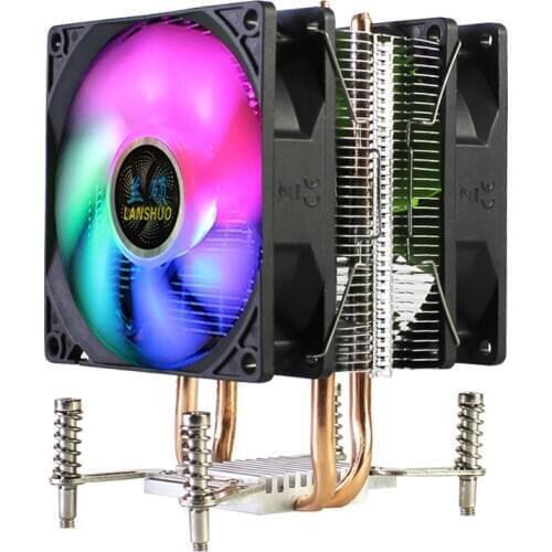 3/4PIN RGB LED CPU Cooler 2-Heatpipe 12V 9cm Dual Fan Cooling Heatsink Radiator for LGA 2011 X79 X99 X299