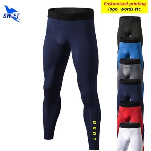 Customized LOGO Quick Dry Compression Pants Male Running Tights Men Gym Sport Fitness Joggings Leggings Mesh Patchwork Trousers