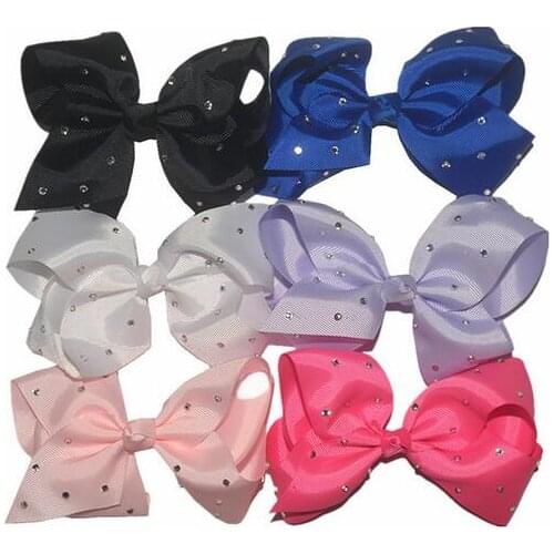 Lovely Girls Large Rhinestone Grosgrain Ribbon Bow for Kids Hair Accessories