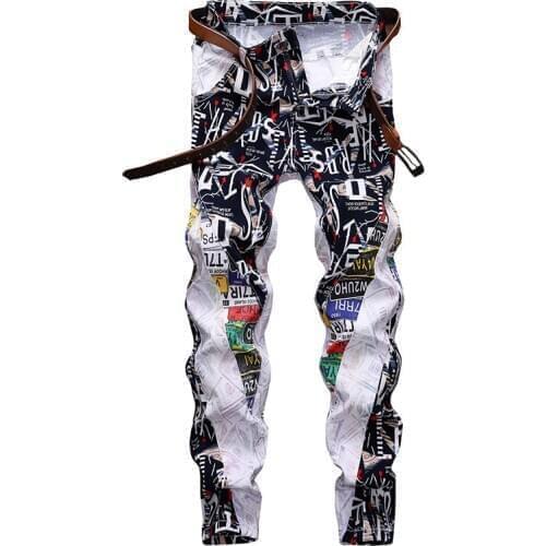Fashion Printed Mens Sweatpants Slim Stretch Straight Pencil Pants 2020 Fall Mens Street Casual Pants