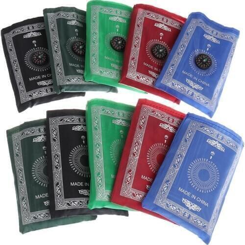 Muslim Prayer Rug Polyester Portable Braided Mats Simply Print With Compass In Pouch Travel Home New Style Mat Blanket 100*60cm