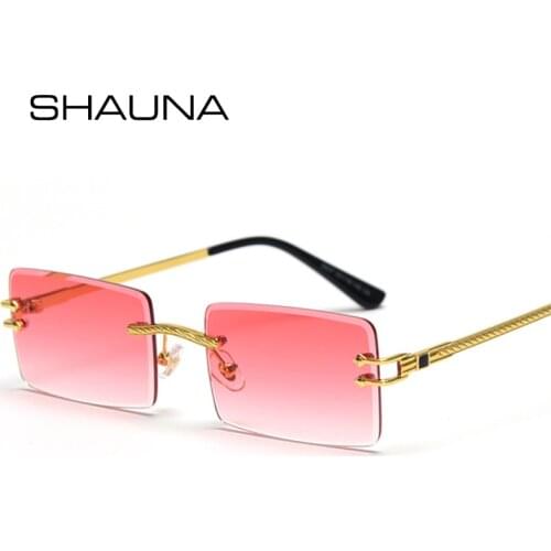 SHAUNA Retro Rimless Rectangle Women Sunglasses Fashion Mirror Coating Gradient Shades UV400 Men Colorful Square Sun Glasses