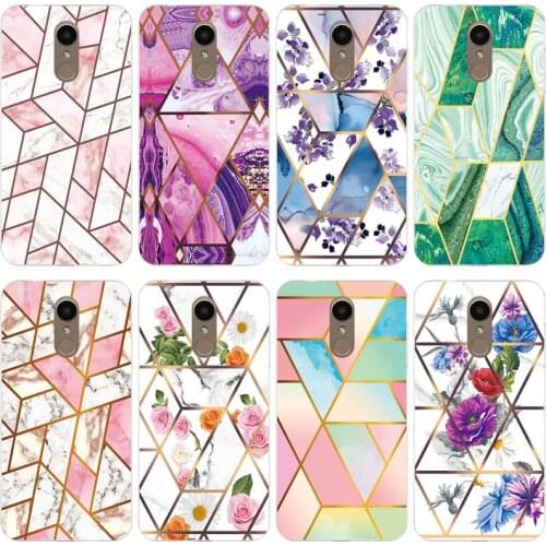 Soft Phone Case for LG K9 / K8 2018 X210 Funda Glossy Colorful Flower Silicone Phone Back Cover Geometric Marble Shell