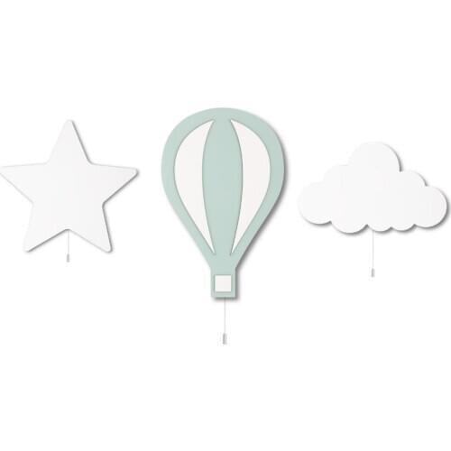 Set of 3- Star Balloon Moon Lamp Set, Baby Bedside Night Light, Nursery Wall Decor, Montessori Furniture, Colored Wall Light