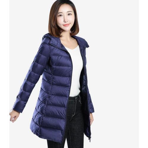 2018 New Women Ultra Light Hooded Long 90% White Duck Down Jacket Autumn Winter Warm Coat Plus Size Slim Women Jacket YP1237