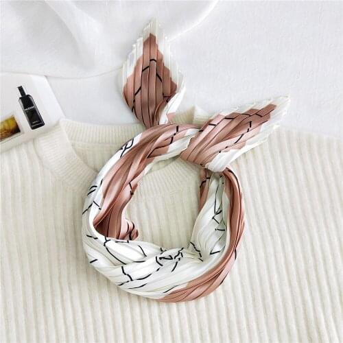 New Silk Neckerchiefs Pleated Silk Scarf Square Scarves For Ladies Joker Decoration Professional Womens Handkerchief Foulard