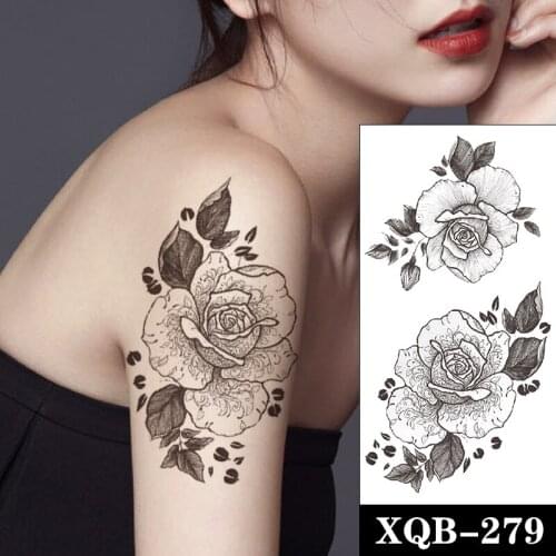 Plain Flower Style Waterproof Temporary Tattoo Sticker Black Rose Leaves Totem Fake Tattoos Flash Tatoos Arm Body Art for Women