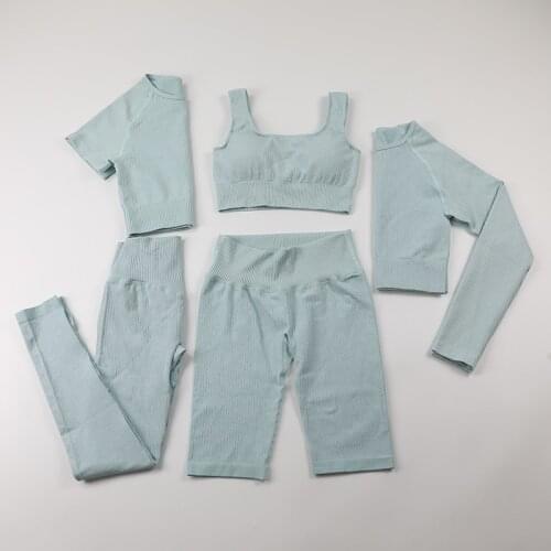 Ribbed Yoga Clothing Sport Suits Women Sports Outfit Fitness Shorts Sets Short Sleeve Workout Sportswear Seamless Gym Clothes