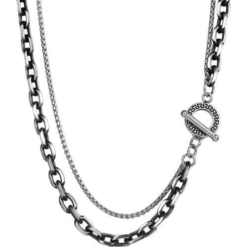 Necklace for Men Boy Layered Gunmetal Stainless Steel Oxidized Box Cable Rolo Chain Punk Party Jewelry Wholesale 22inch TNS024A