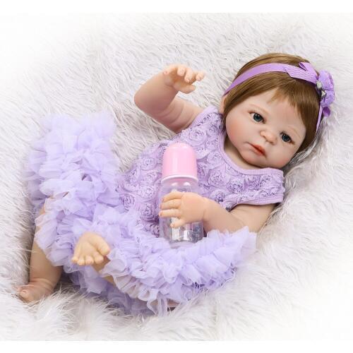 Full silicone real dolls 22"55cm lifelike newborn baby girl dolls toys for children gift bebe realistic reborn bonecas