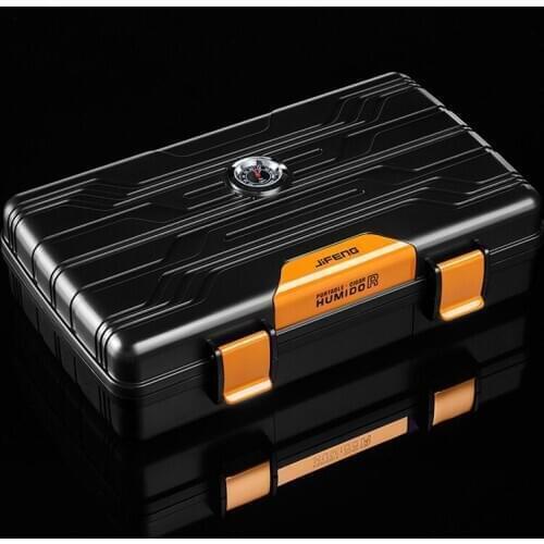 JIFENG Portable Metal Gum Lined W/Humidier & Hygrometer Cigar Travel Case Waterproof Humidor Holder 10 Count For COHIBA