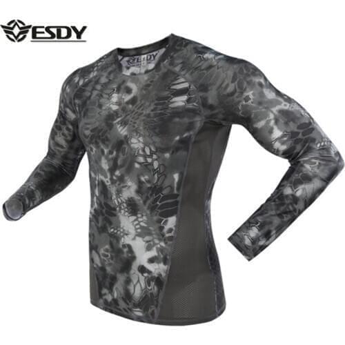 Outdoor Military Tactical Men Quick Dry Shirts Camo Stretch Slim Fit Breathable Training Clothing Anti-Sweat Running Sports Tops