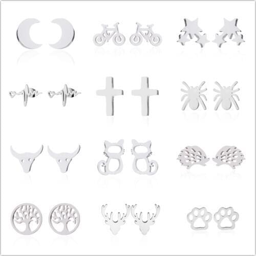 Stainless Steel Star Cross Paw Earrings for Women Jewelry Bijoux Pendientes Mujer Black Bicycle Fashion Stud Earrings Accessorie