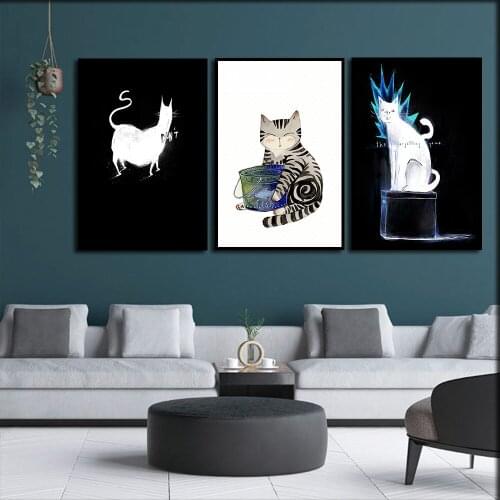 New Modern Living Room Art Animal Picture Cat Personality Graffiti Illustration Poster Canvas Painting Wall Art Home Decoration