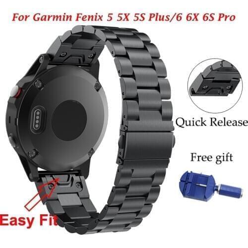 Sport Stainless Steel Watchband Wriststrap metal for Garmin Fenix 6X 6 6S Pro 5X 5 5S Plus 3HR 20 22 26mm Easy Fit Quick Release