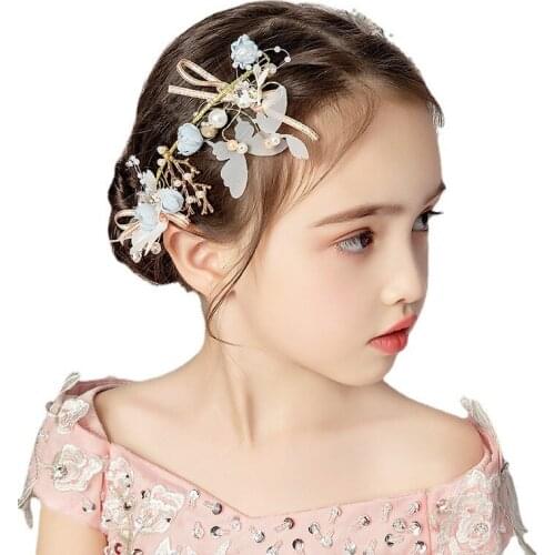 New childrens tiara girl princess hair ornament hairpin pair set super fairy flower child stage show bride bridesmaid tiara