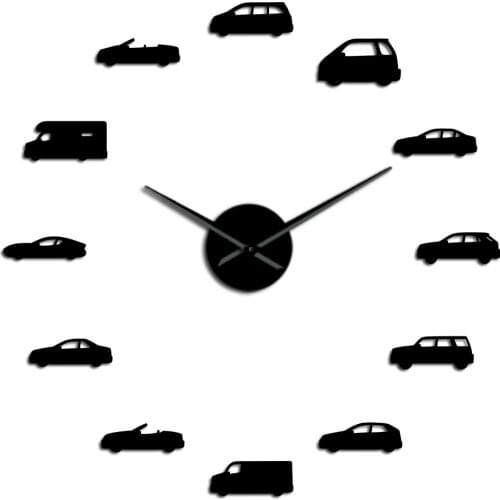 Transportation Cars DIY 3D Acrylic Wall Clock Sports Car Automotive Quartz Watch Battery Operated Mirror Surface Reloj Pared