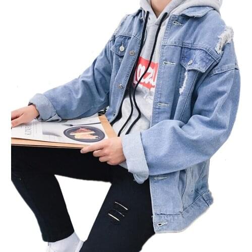 XT1473-A1404 Korean version 2020 new men hole loose and handsome students style spring and autumn denim jacket cheap wholesale