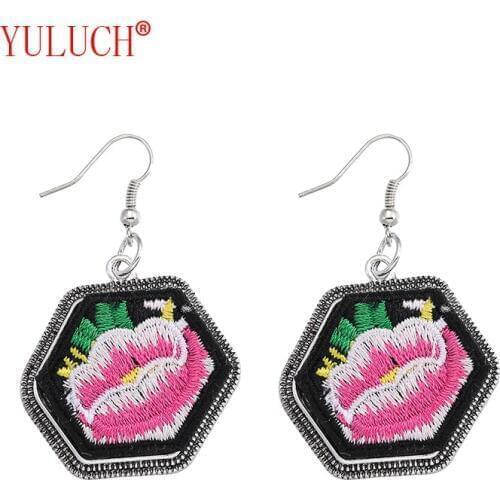 YULUCH New Design Zinc Alloy Polygonal Inlay Embroidered Devil Lip Pendant for Personality Fashion Woman Jewelry Earrings Gift