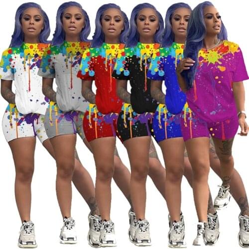 ZKYZWX Sexy Plus Size Tie Dye 2 Piece Set Short Sleeve T Shirt Top Biker Shorts Summer Outfits for Women Club Party Matching Set