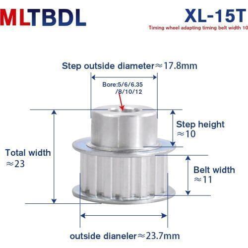 XL 15T Timing Pulley 11mm Width Toothed Belt Gear Pulley 5/6/6.35/8/10/12mm Bore 5.08mm Teeth Pitch 15Teeth Transmisson Pulley