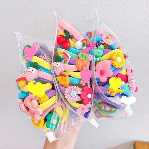 10pcs/set Girls Cute Hairbands Cartoon Flower Elastic Hair Bands Korean Children Rubber Band Animal Headwear Hair Accessories