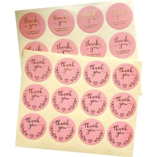 120pcs/lot Pink Round Thank You Bronzing font sealing sticker Self-adhesive Thanks for supporting my small business 35MM