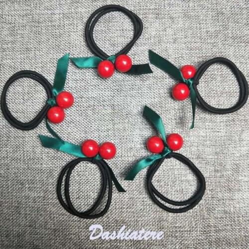 5PCS Acrylic Cherry Hair Bands Headpiece Scrunchies Fruit Hair Accessories Girls Elastics Ponytail Holders for Women Gum Rope