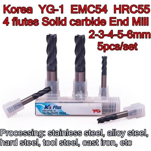 5pcs/set 2-3-4-5-6mm Korea YG-1 EMC54 K2 series 2F HRC55 Solid carbide End Mill Free shipping