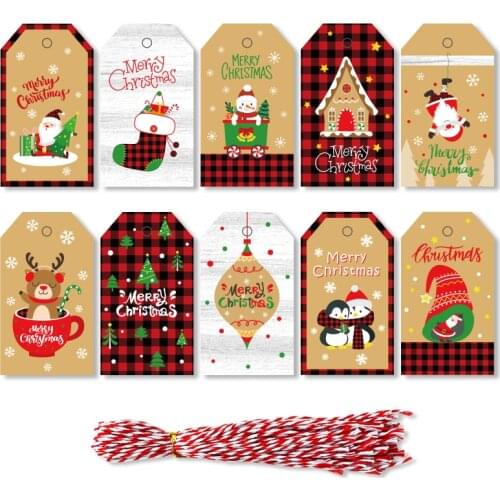 50Sets Christmas Kraft Paper Tags Merry Christmas Snowman Deer Gift Packaging Label Card Xmas Party Decor Hang Tags Garment Tag