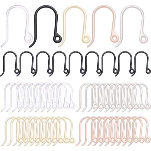50pcs Non-Allergenic Plastic Earring Hooks Safety Ear Wire Hooks Earring Findings, 13x9mm, Golden, Silver, Black, Pink, Clear