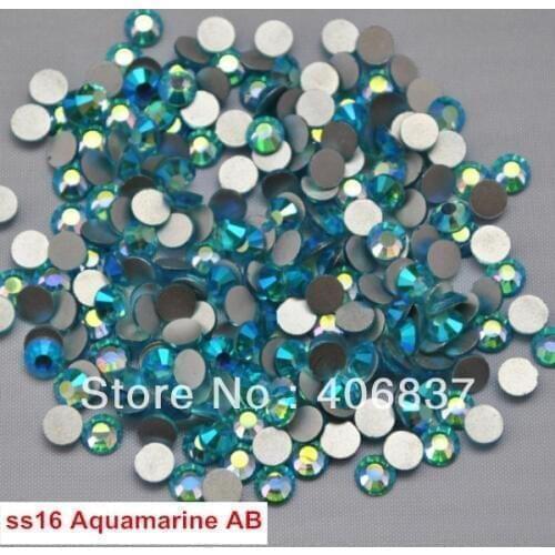 Free Shipping! 1440pcs/Lot, ss16 (3.8-4.0mm) Aquamarine AB Flat Back Non Hotfix Glue On Nail Art Rhinestones