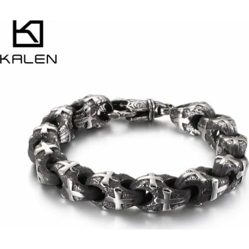 KALEN Punk Cross Charm Bracelet Men 22.5cm 23cm Stainless Steel Matte Bike Chain Armband Male Jewellry Accessories 2020