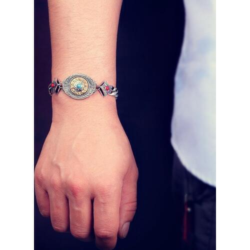 Nine Palaces Gossip Mens Bangle Sterling Silver Bracelet Mens Real Silver Chain Silver Bracelet Turn to Good Luck Bless