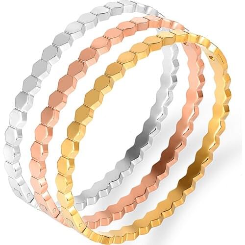 Classic Brand Geometry Honeycomb Smooth Bangles Bracelets Stainless Steel Gold Charm Bangles For Women Fashion Jewelry Wholesale
