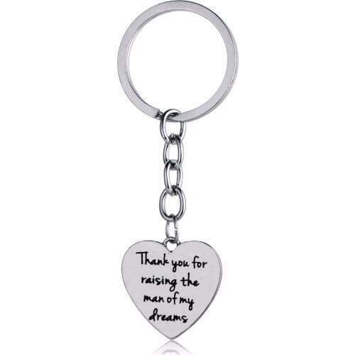 12PC/Lot Love Heart Charm Keyring Thank You For Raising The Man Of My Dreams Keychain For Teachers Jewelry Mothers Fathers Gifts