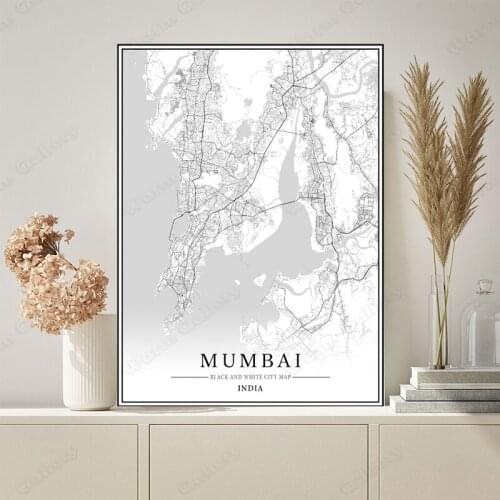 Black and White City Map The Mumbai City Map Poster HD Print Wall Art Canvas Nordic Landspace Painting for Home Decor