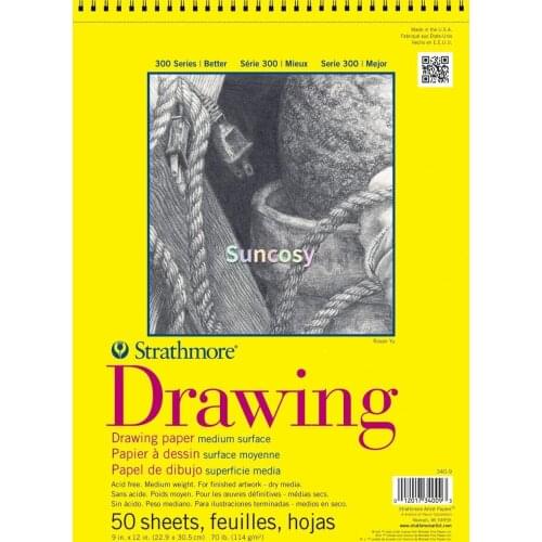 Strathmore 340-109 300 Series Drawing Pad, Medium Surface, 9"x12", Wire Bound, 50 Sheets