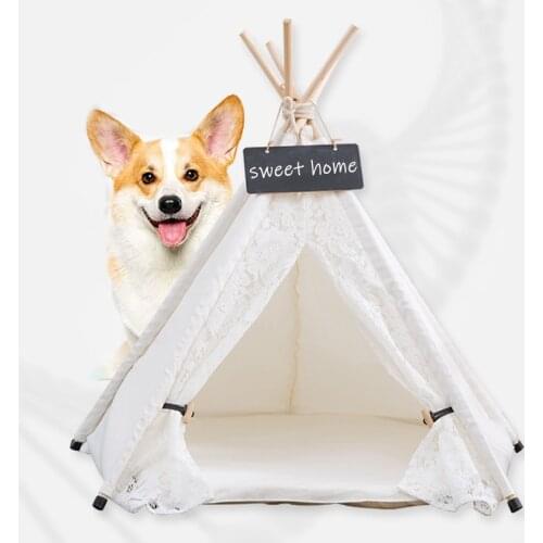 Pet House Dog Bed Lovely Cat Teepee Portable Pet Tents Indoor Modern Houses with Cushion Canvas Kennel for Small Dogs Cats Puppy
