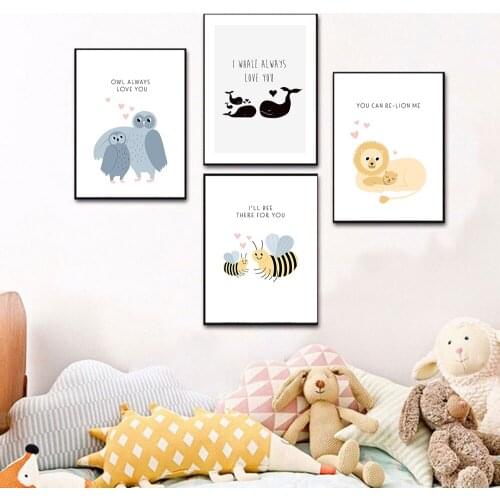 Nordic Canvas Painting Animals Love Cartoon Cute Bee Lion Landscape Wall Art Posters And Prints Pictures Modern For Home Decor