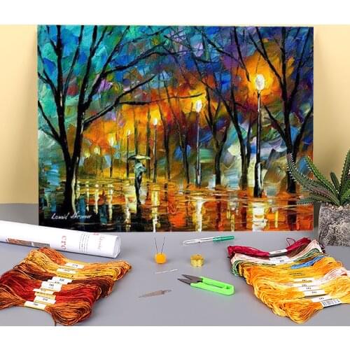 Oil Style Winter Pre-Printed 11CT Cross Stitch DIY Embroidery Patterns DMC Threads Handiwork Craft Needlework Different