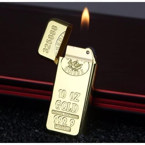 Creative Ultra-thin Metal Lighter Gold Wheel Butane Gas Lighter Little Man Personality Play Cool Gadgets